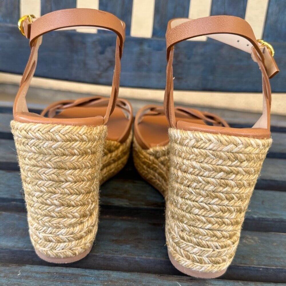 Stuart Weitzman Braida Tan Leather Espadrille Wedges Women’s 11B Spain - Picture 4 of 10